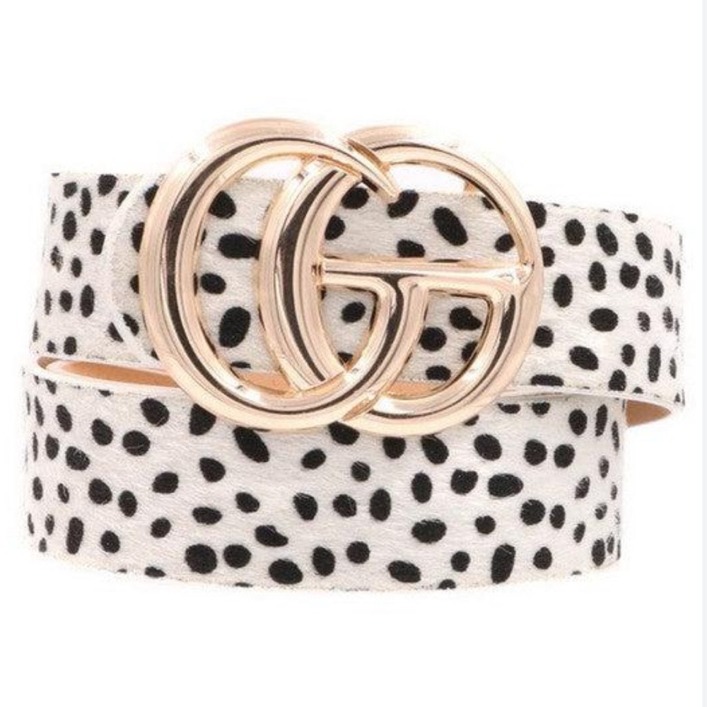 Faux Leather Fur Spotted Animal Print Belt